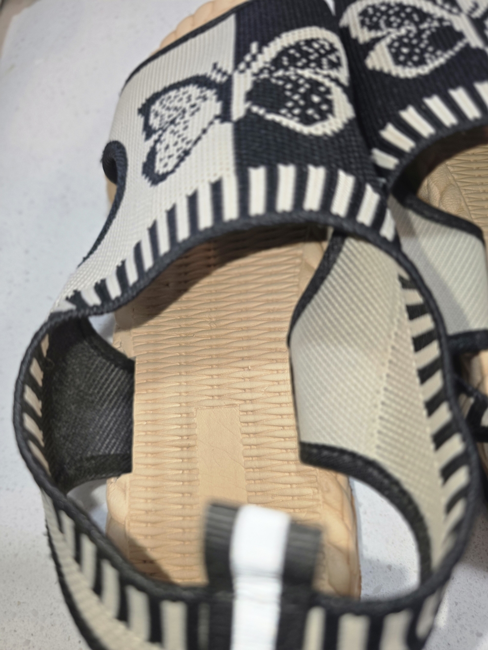 Beige & Black Butterfly Knit Slide Sandals - Picture 7 of 9